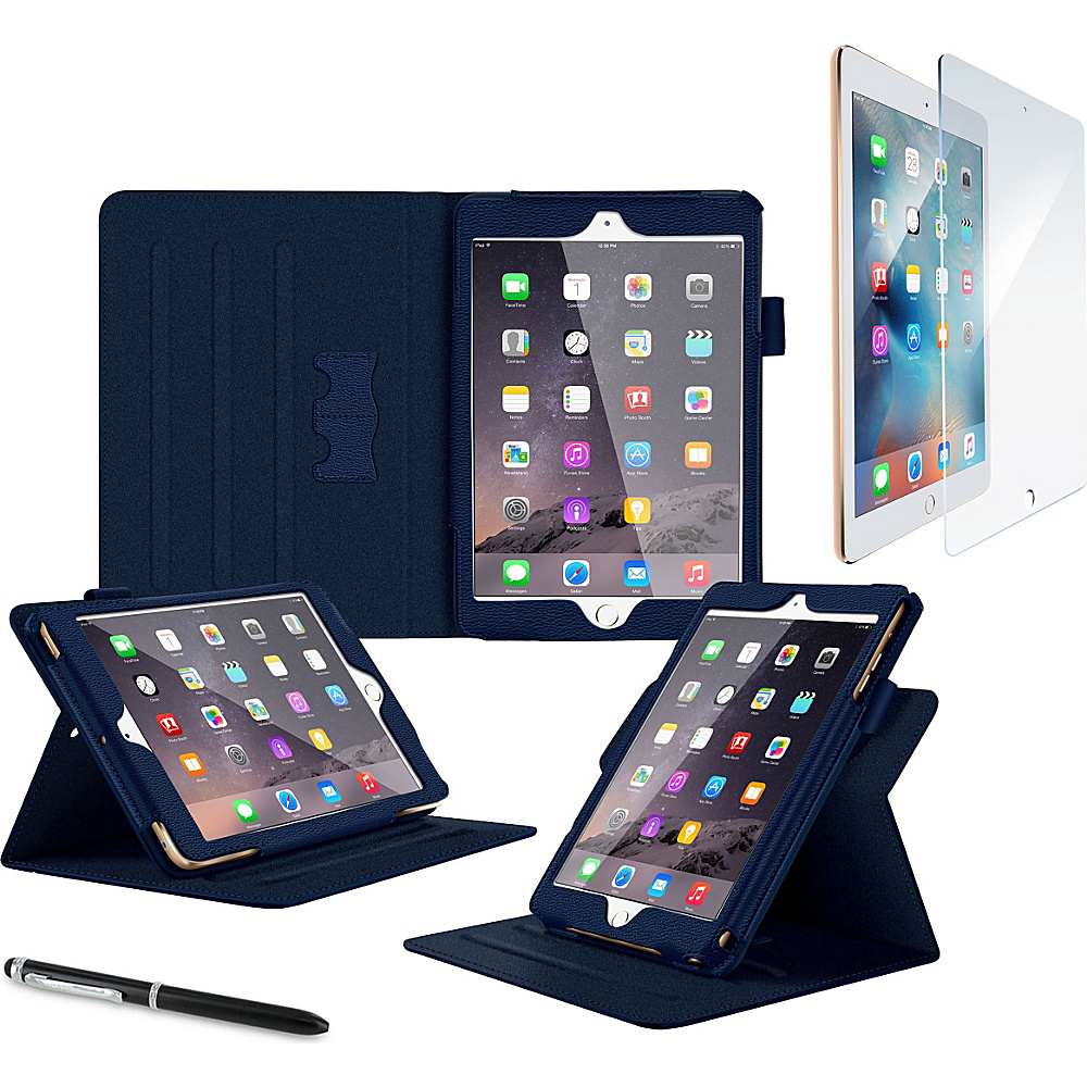 rooCASE Dual View Folio Case Tempered Glass Screentector Bundle for iPad Mini 4 Navy rooCASE Electronic Cases