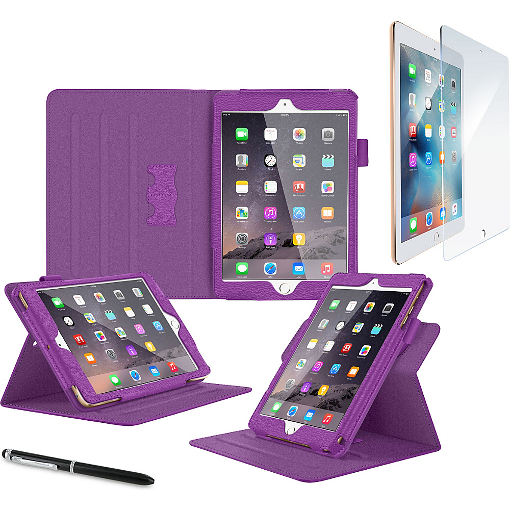 rooCASE Dual View Folio Case Tempered Glass Screentector Bundle for iPad Mini 4 Purple rooCASE Electronic Cases