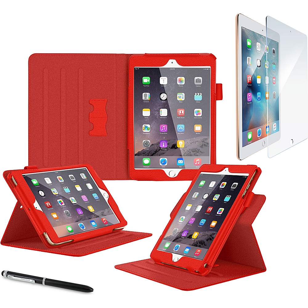 rooCASE Dual View Folio Case Tempered Glass Screentector Bundle for iPad Mini 4 Red rooCASE Electronic Cases