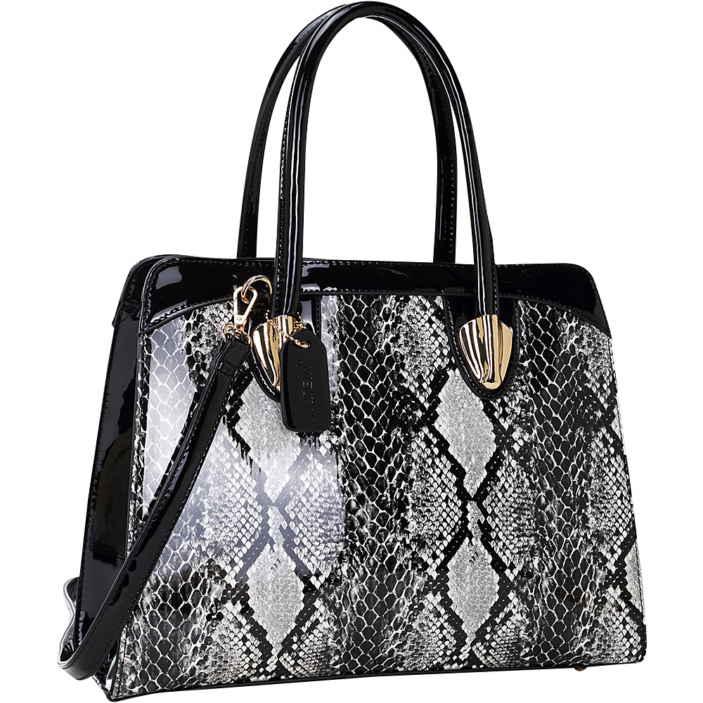 Dasein Patent Faux Leather with Snake Skin Detail Shoulder Bag Black Dasein Manmade Handbags