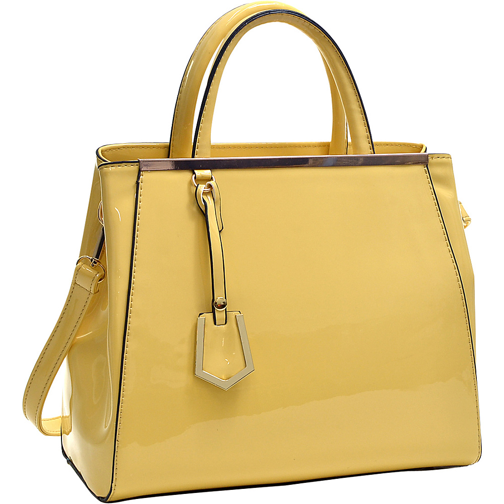 Dasein Patent Faux Leather Tote with Gold Tone Accent Yellow Dasein Manmade Handbags