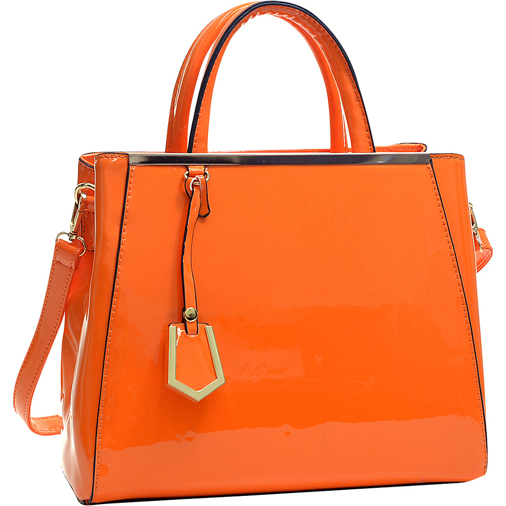 Dasein Patent Faux Leather Tote with Gold Tone Accent Orange Dasein Manmade Handbags