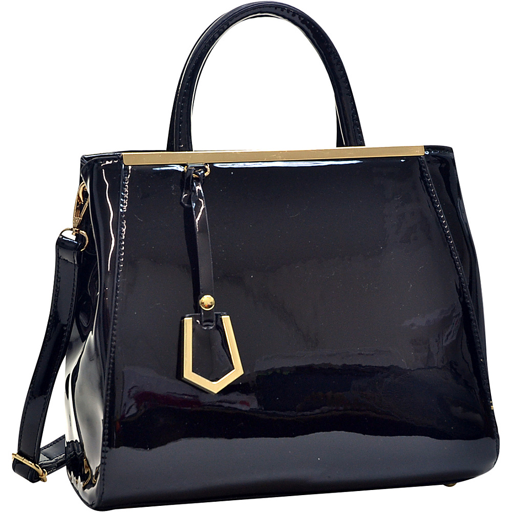 Dasein Patent Faux Leather Tote with Gold Tone Accent Black Dasein Manmade Handbags
