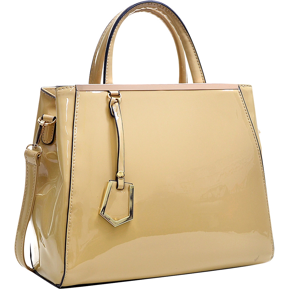 Dasein Patent Faux Leather Tote with Gold Tone Accent Beige Dasein Manmade Handbags