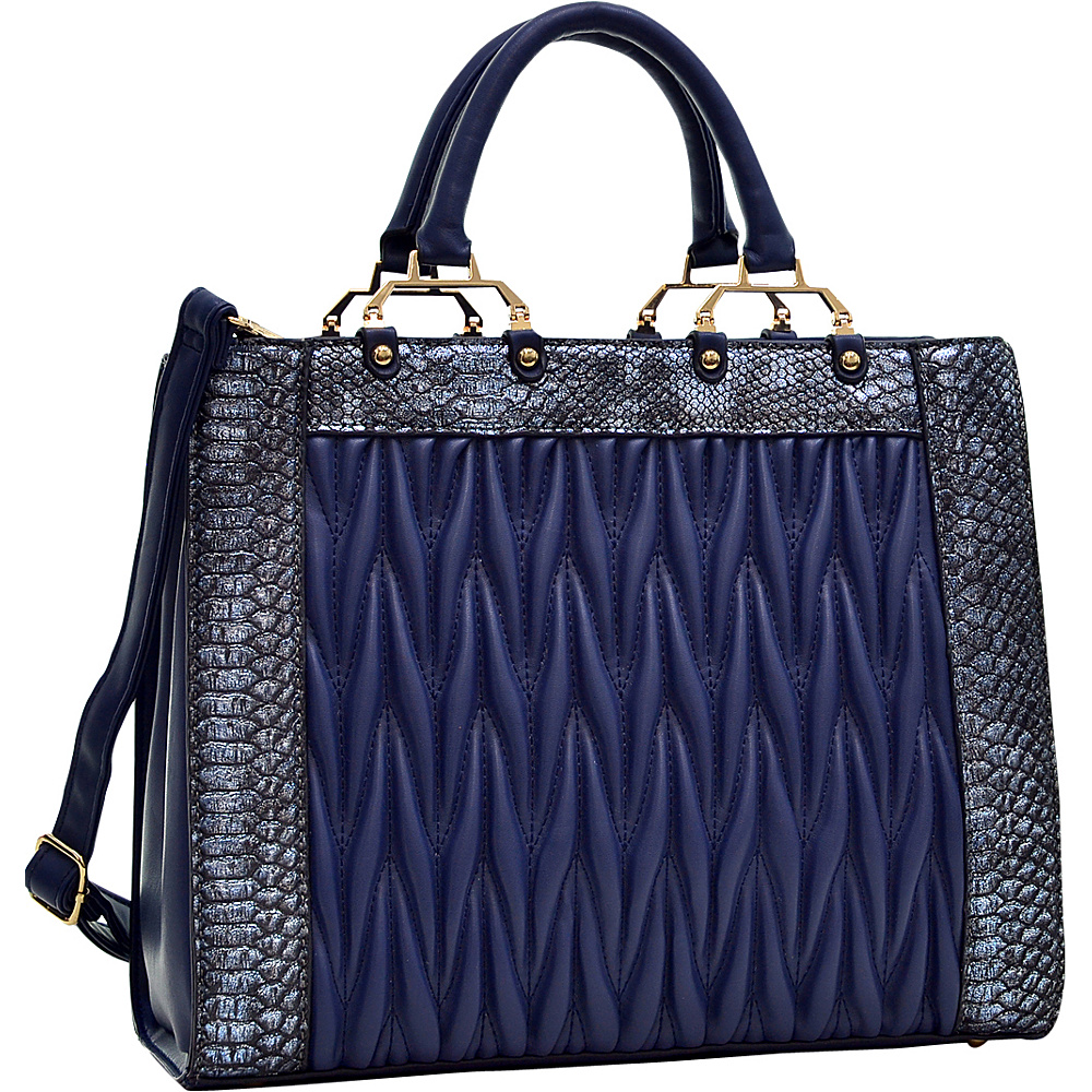 Dasein Textured Leather with Croco Metallic Trim Tote Blue Dasein Manmade Handbags