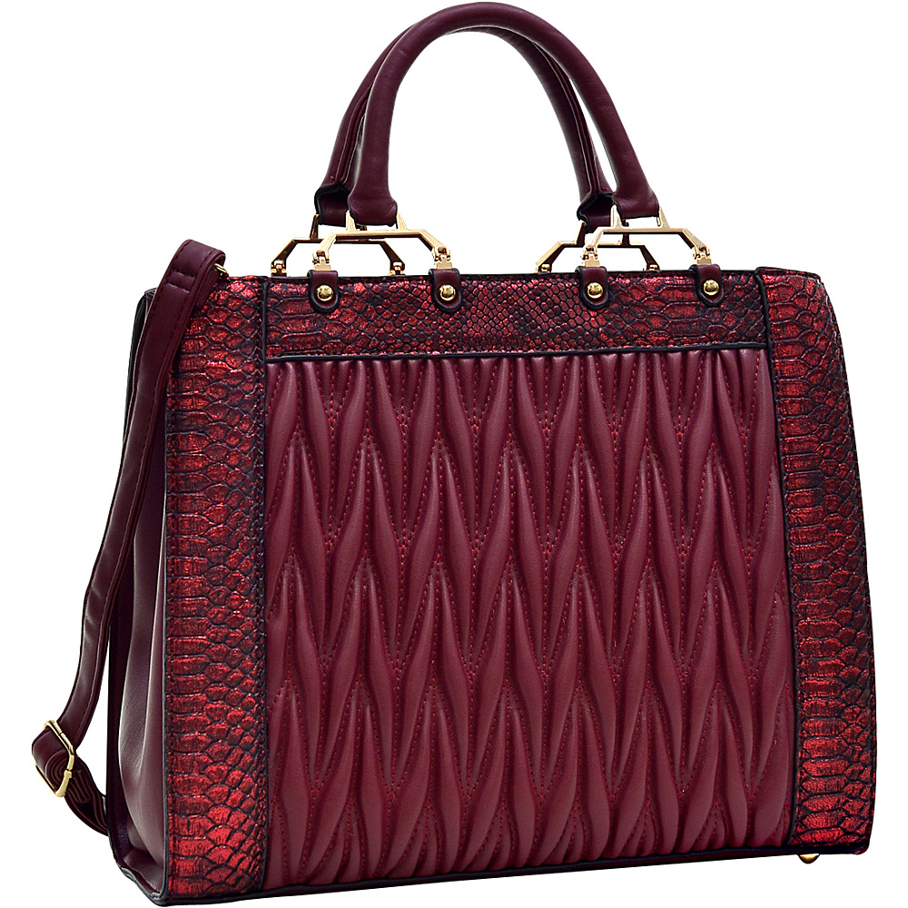 Dasein Textured Leather with Croco Metallic Trim Tote Wine Dasein Manmade Handbags