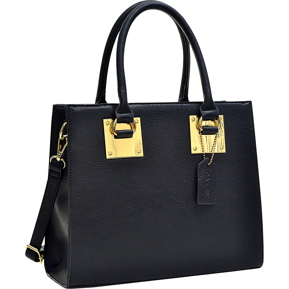 Dasein Structured Faux Leather Satchel Black Dasein Manmade Handbags
