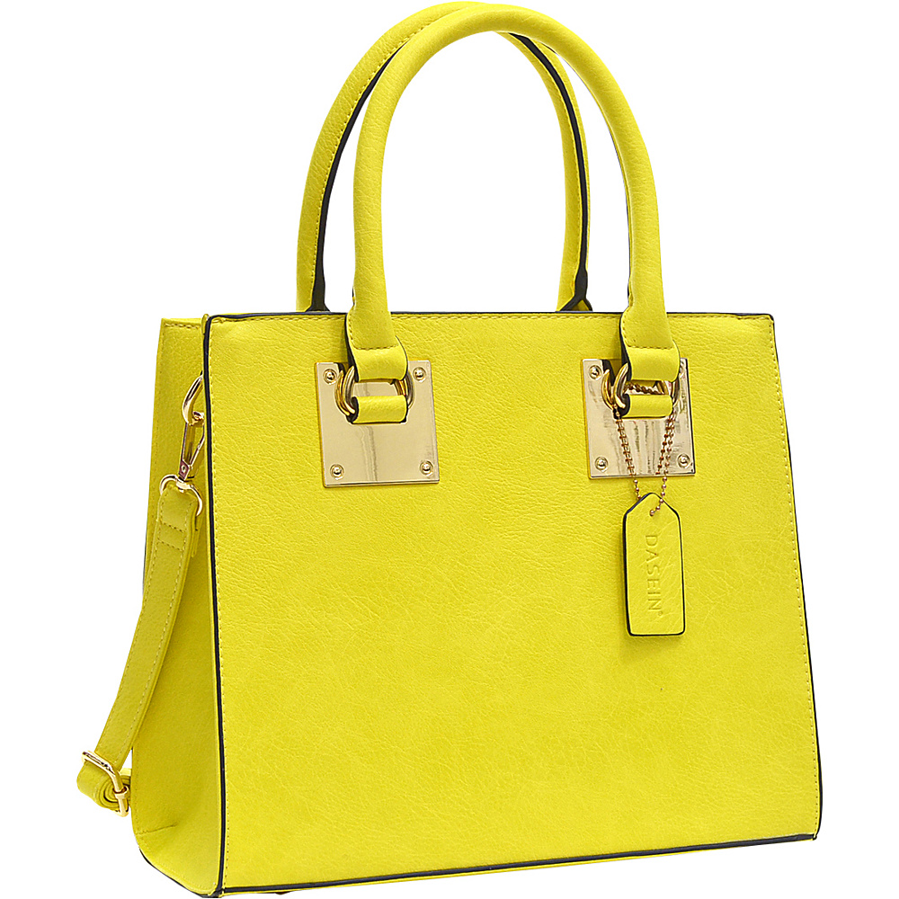 Dasein Structured Faux Leather Satchel Yellow Dasein Manmade Handbags