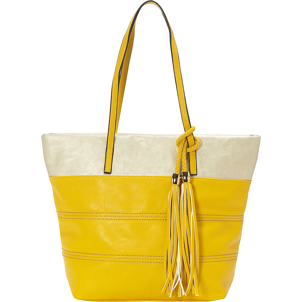 Sondra Roberts Bahamas Metallic Trim Shopper Yellow Sondra Roberts Manmade Handbags