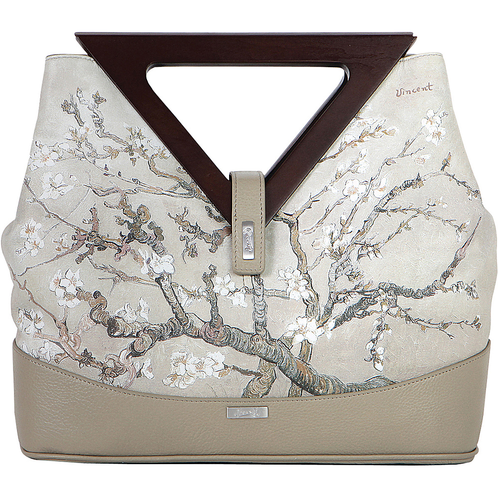 Icon Shoes Satchel with Wooden Handle and Strap Almond Branch - Icon Shoes Leather Handbags