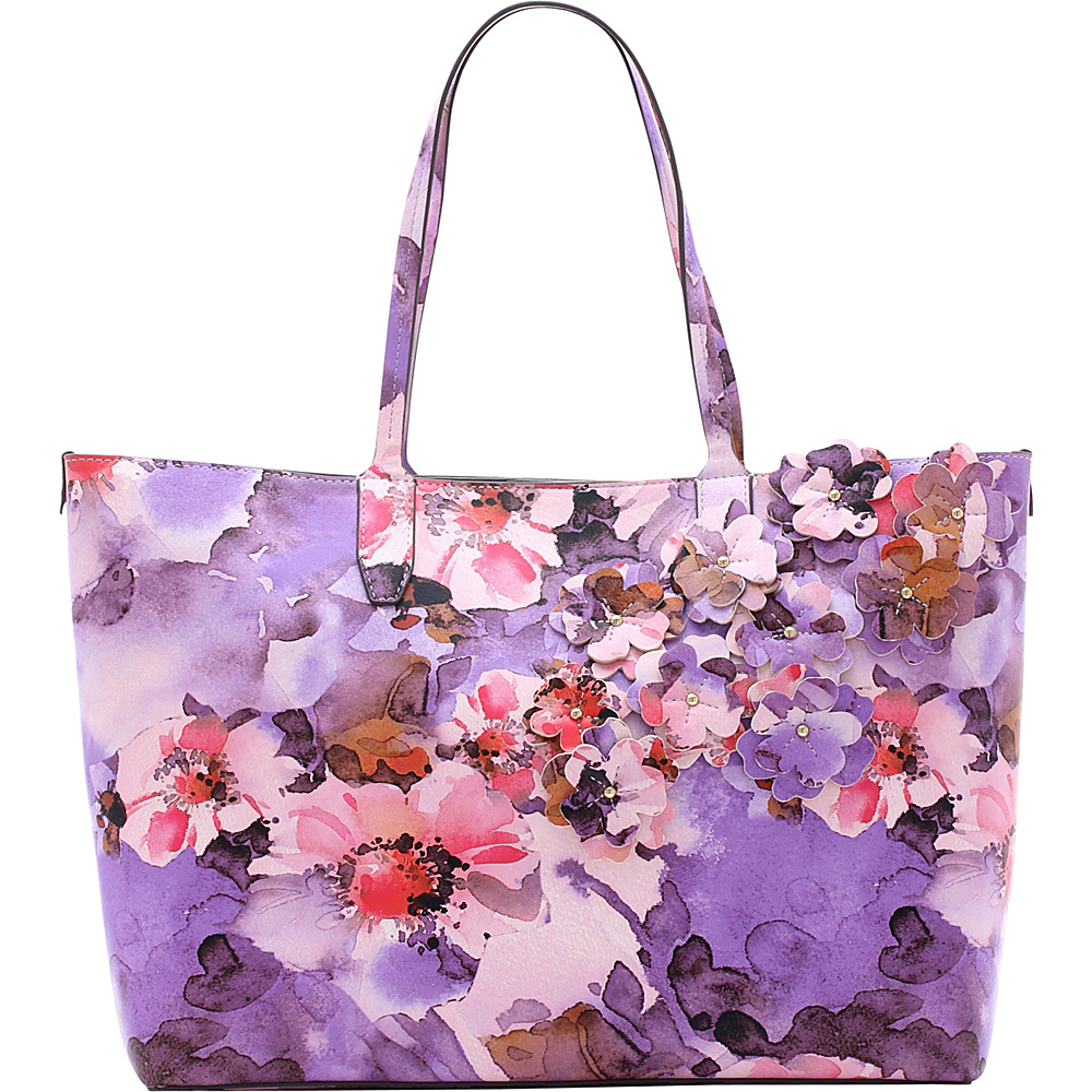 Emilie M Rebecca Tote w Floral Applique Pink Floral Emilie M Manmade Handbags