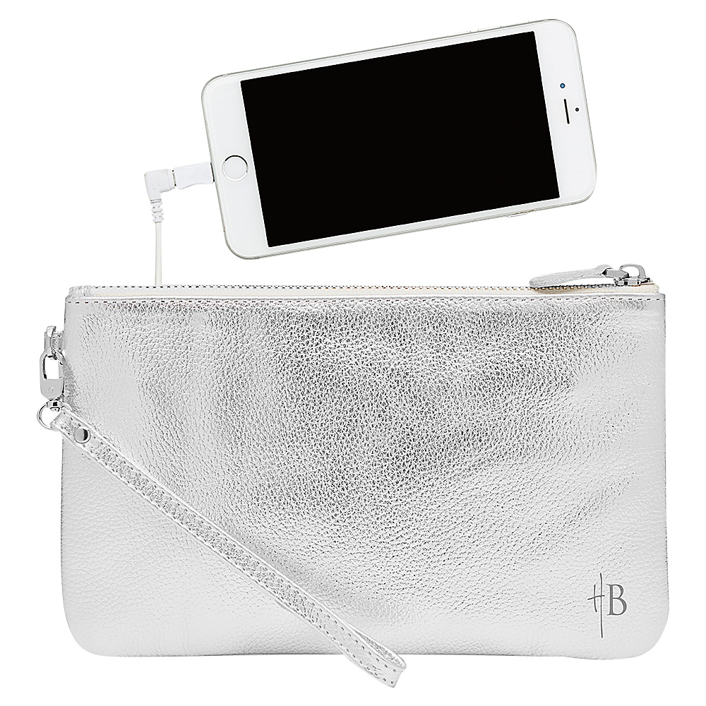HButler The Mighty Purse Phone Charging Wristlet Metallic Silver HButler Leather Handbags