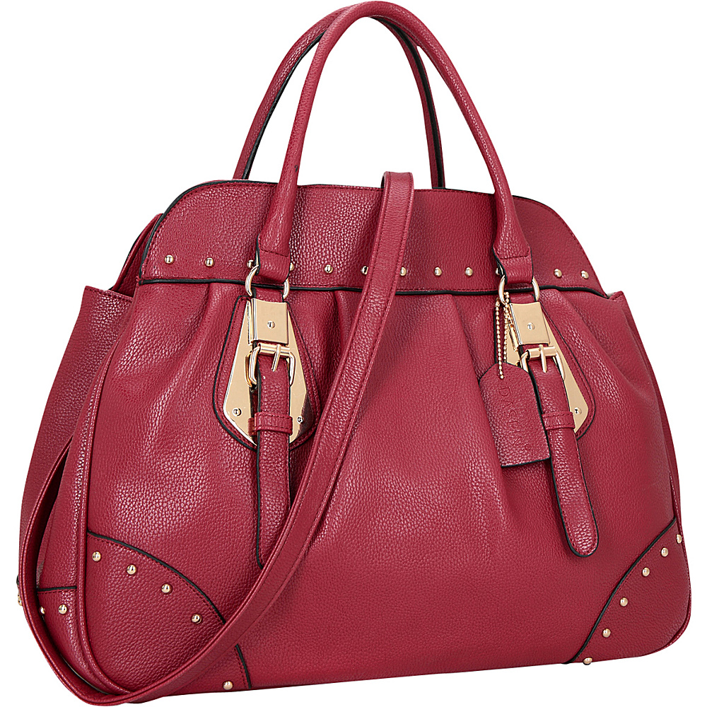Dasein Large Studded Faux Leather Satchel Burgundy Dasein Manmade Handbags