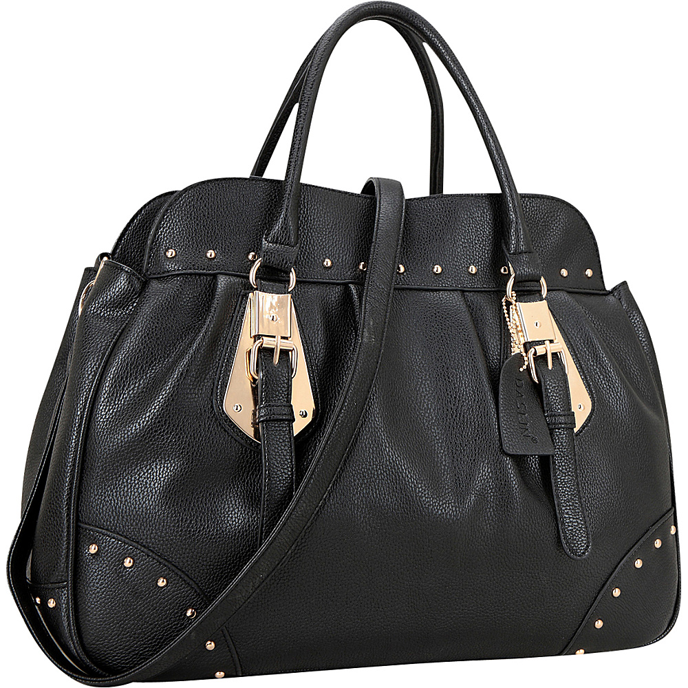 Dasein Large Studded Faux Leather Satchel Black Dasein Manmade Handbags