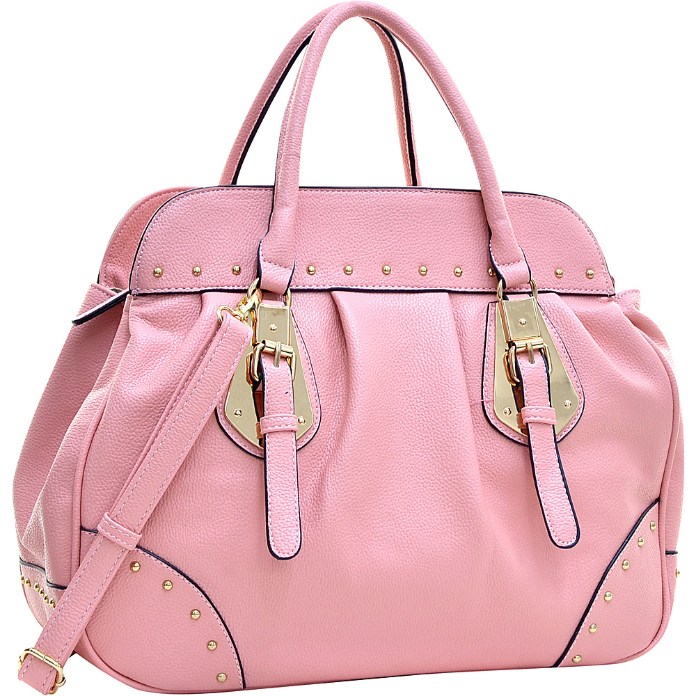 Dasein Large Studded Faux Leather Satchel Light Pink Dasein Manmade Handbags