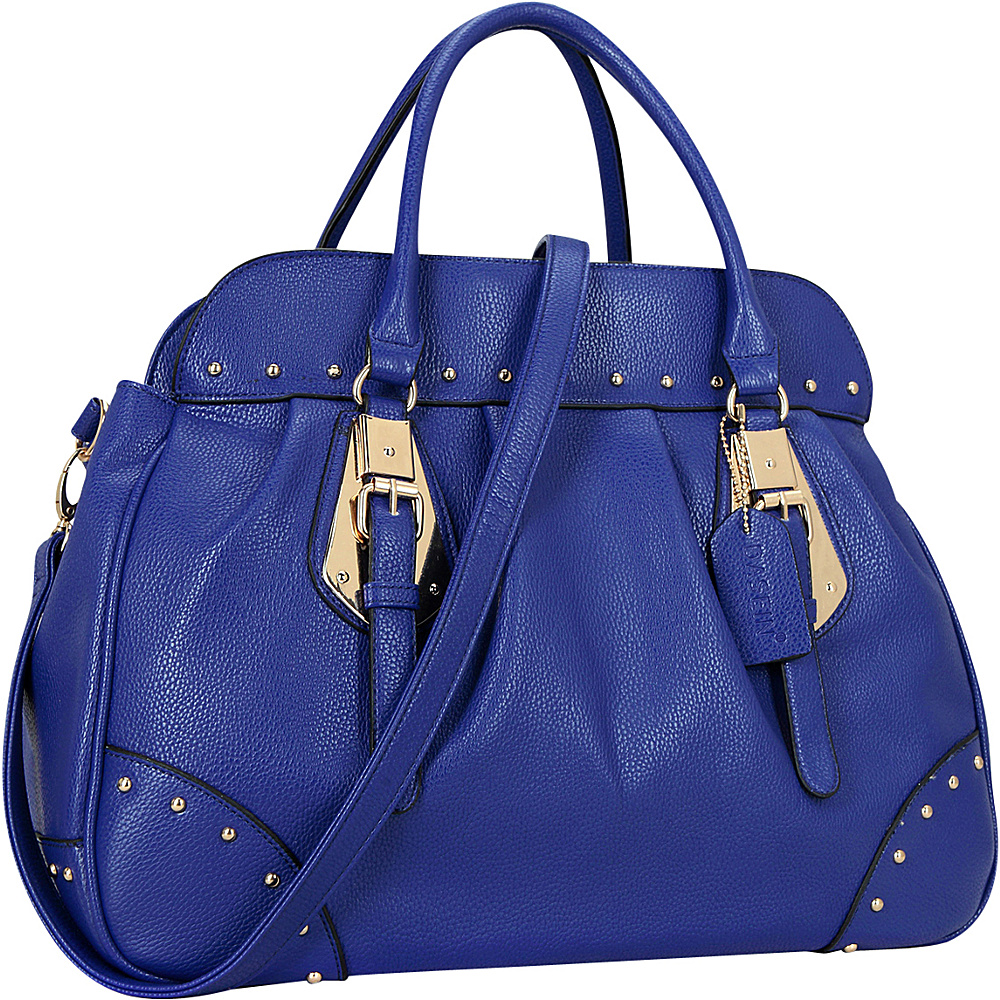 Dasein Large Studded Faux Leather Satchel Royal Blue Dasein Manmade Handbags