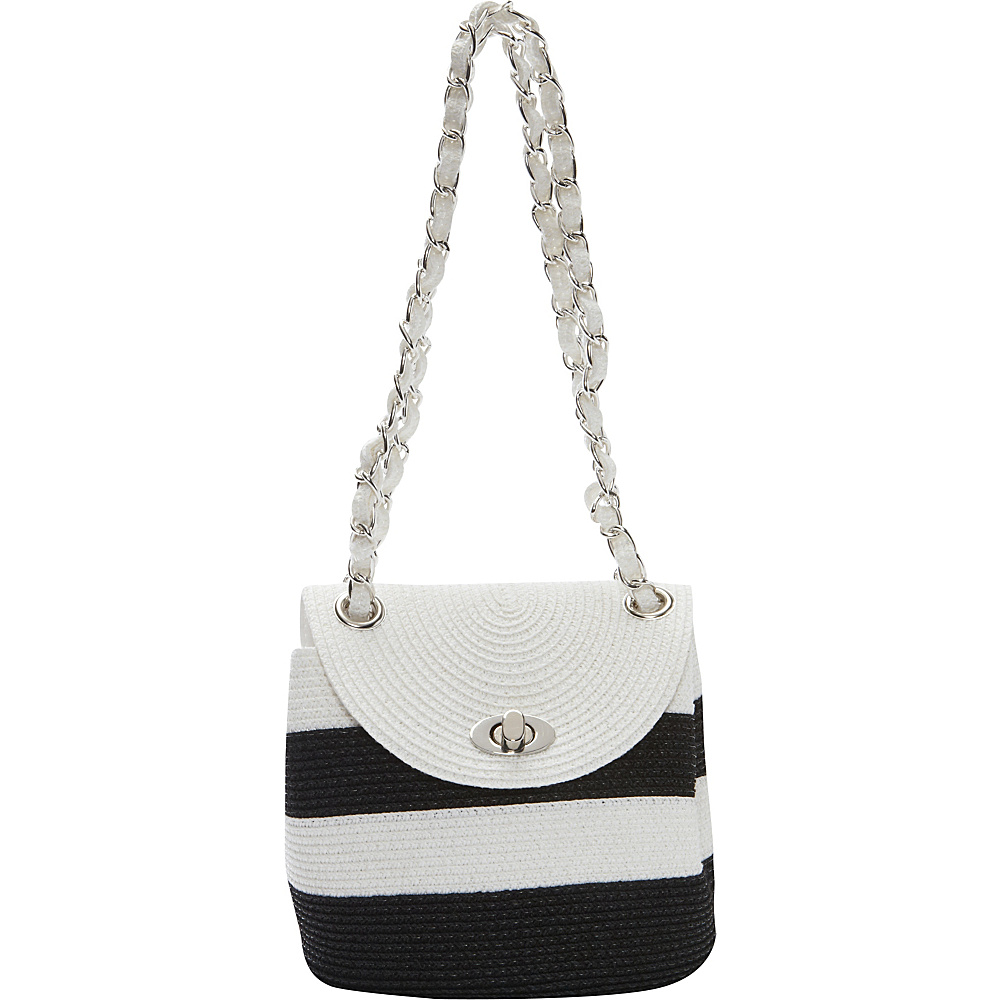 Magid Wide Stripe Paper Straw Mini Chain Shoulder Bag Black Magid Straw Handbags