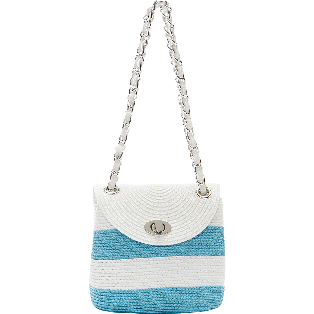 Magid Wide Stripe Paper Straw Mini Chain Shoulder Bag Turquoise Magid Straw Handbags