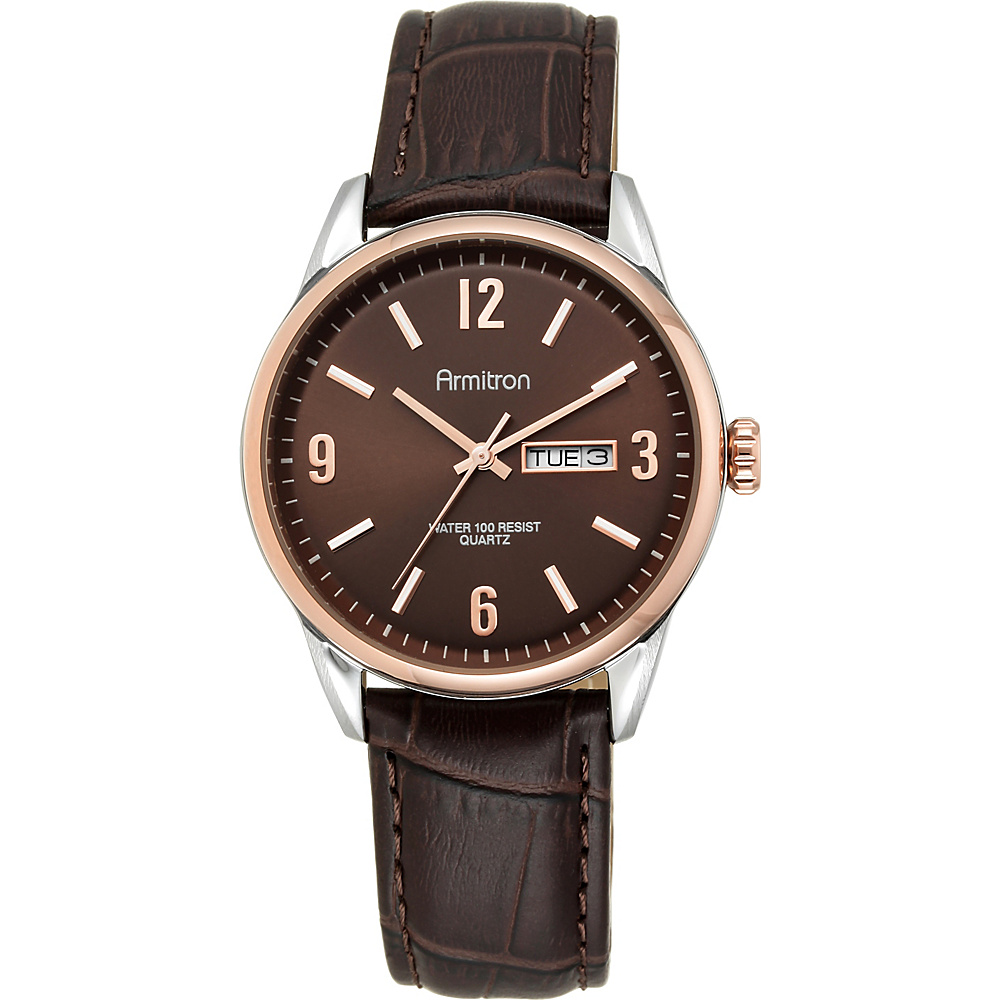 Armitron Mens Day Date Function Dial Croco Grain Leather Strap Watch Brown Armitron Watches