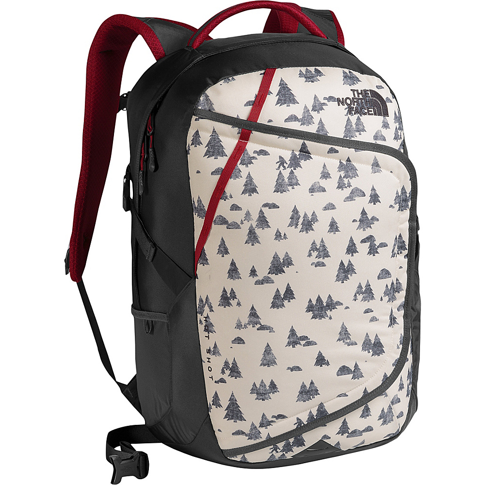 The North Face Hot Shot Laptop Backpack Vintage White Sasquatch Print Cardinal Red The North Face Business Laptop Backpacks
