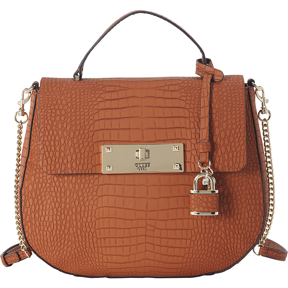 GUESS Kyra Top Handle Flap Cognac GUESS Manmade Handbags
