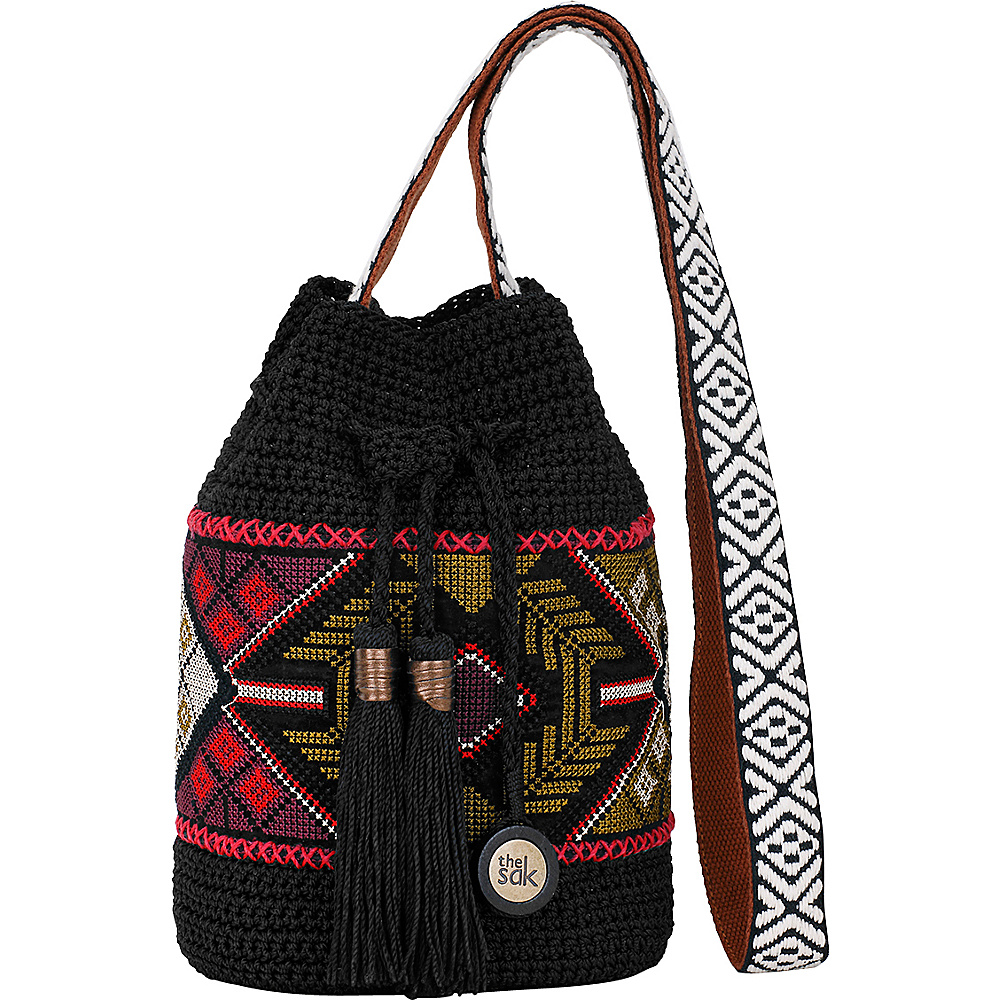 The Sak Sayulita Drawstring Crossbody Black Tribal The Sak Fabric Handbags