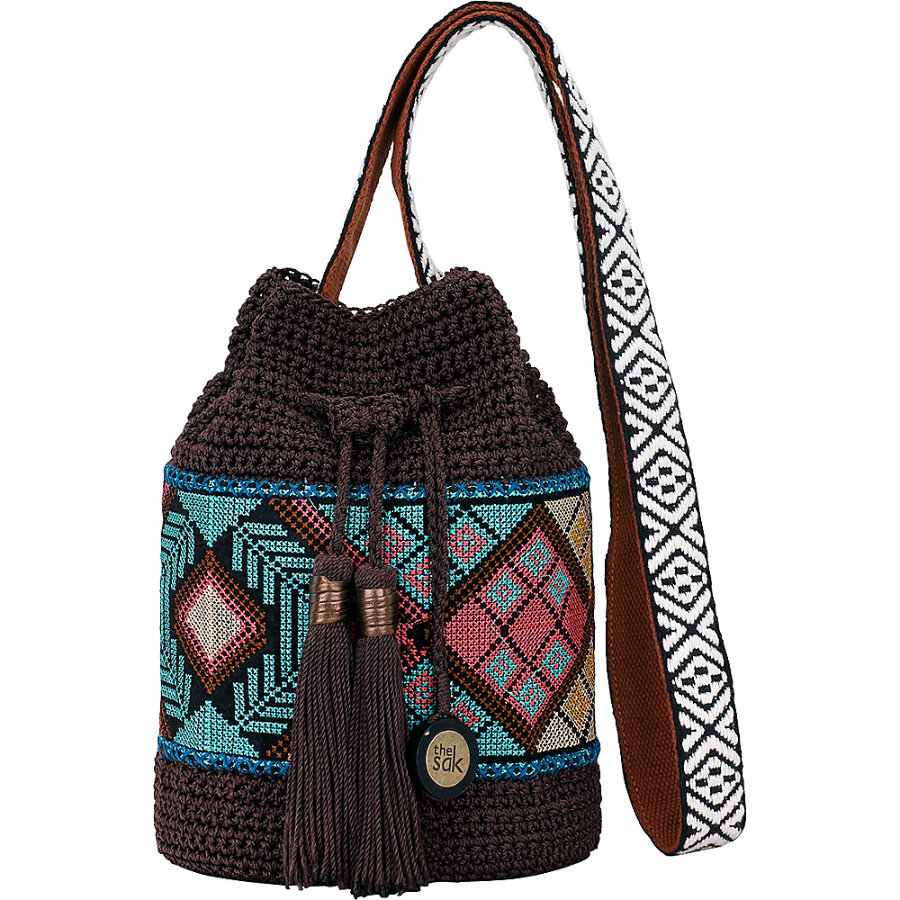 The Sak Sayulita Drawstring Crossbody Brown Tribal The Sak Fabric Handbags