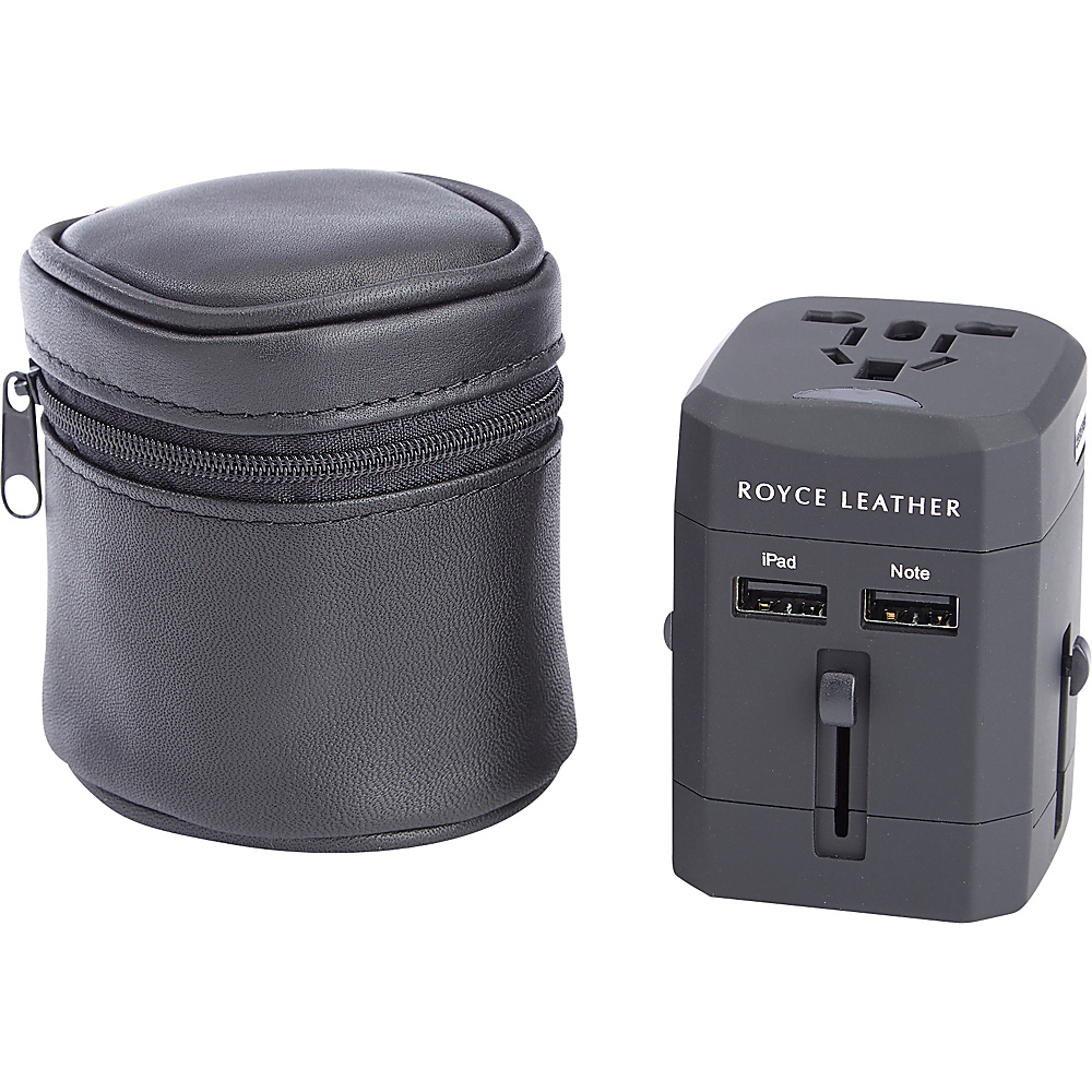 Royce Leather International Travel Adapter in Genuine Leather Carrying Case Black Royce Leather Electronic Accessories