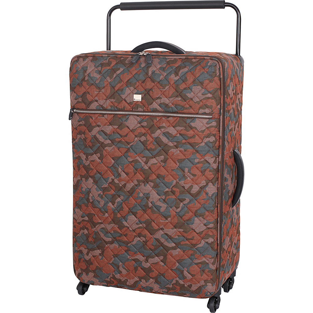 it luggage World s Lightest Quilted Camo 32.7 inch 4 Wheel Spinner Leather Brown Camo Print it luggage Large Rolling Luggage
