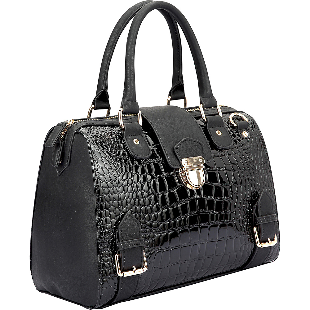Dasein Structured Satchel with Zip Top Closure Black Dasein Manmade Handbags