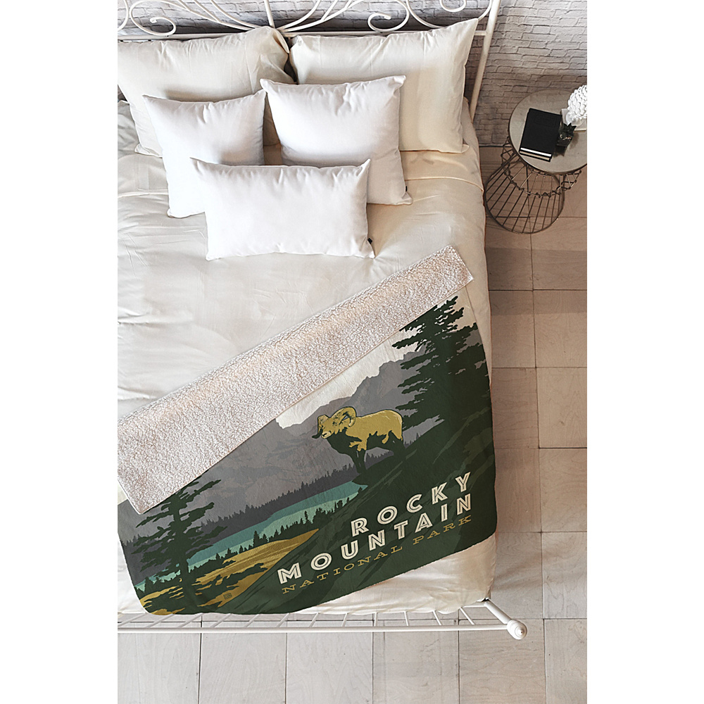 DENY Designs Anderson Design Group Sherpa Fleece Blanket Mountain Green Rocky Mountain National Park DENY Designs Travel Pillows Blankets