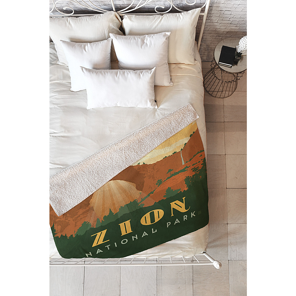 DENY Designs Anderson Design Group Sherpa Fleece Blanket Zion Orange Zion National Park DENY Designs Travel Pillows Blankets