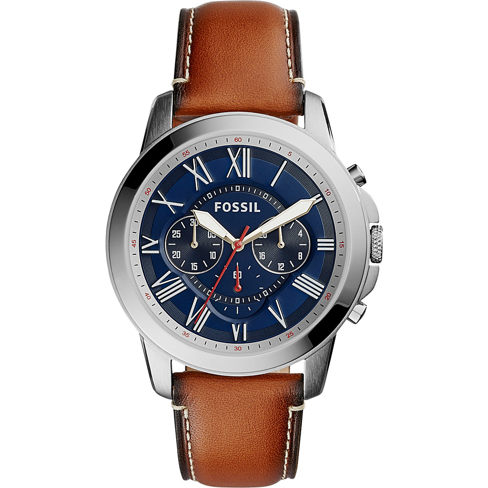 Fossil Grant Chronograph Dark Brown Leather Watch Brown Blue Fossil Watches