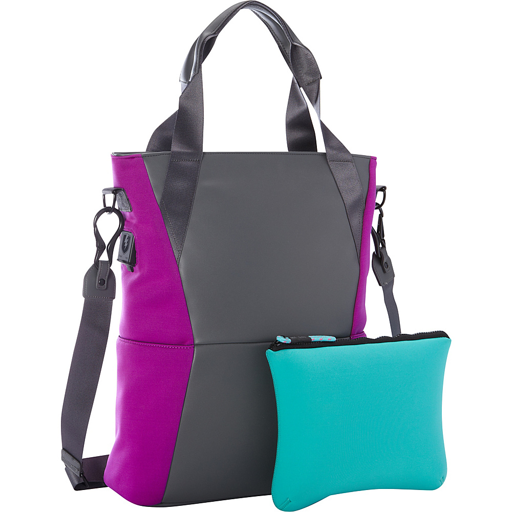 M Edge Tech Tote with with Battery Grey Purple M Edge Women s Business Bags