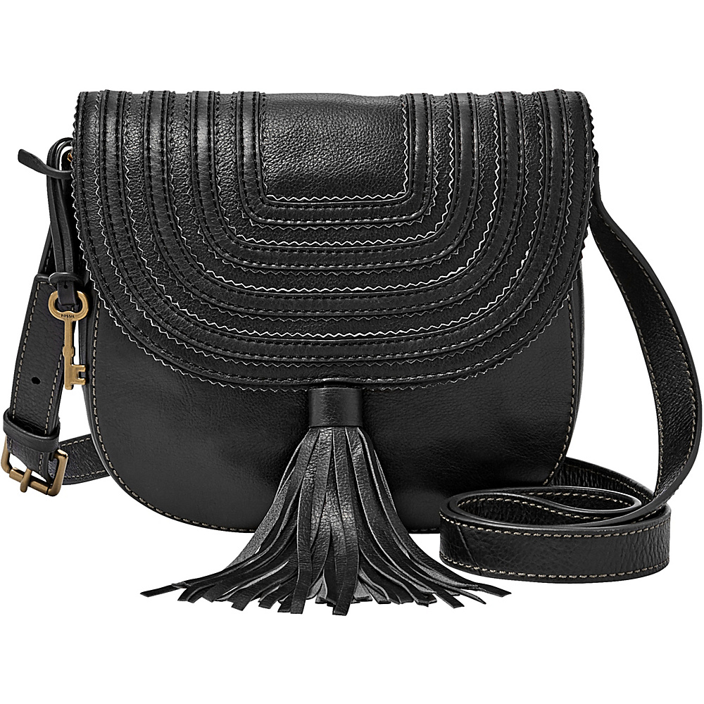 Fossil Emi Tassel Saddle Bag Black Fossil Leather Handbags