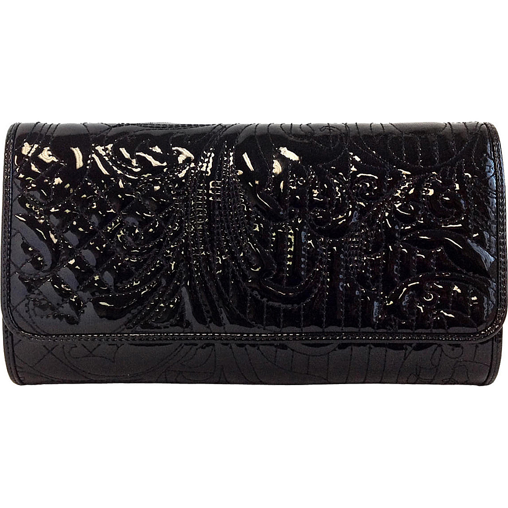 JNB Embroidered Patent Leather Clutch Black JNB Manmade Handbags