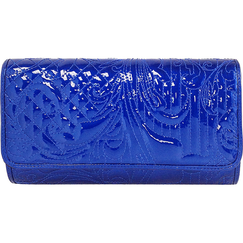 JNB Embroidered Patent Leather Clutch Royal Blue JNB Manmade Handbags