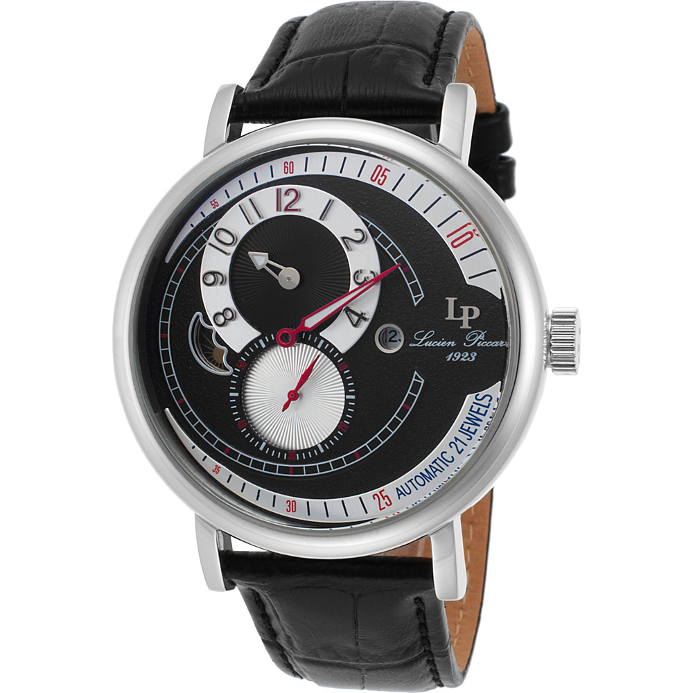 Lucien Piccard Watches Supernova Regulator Automatic Leather Band Watch Black Black amp; White Silver Lucien Piccard Watches Watches