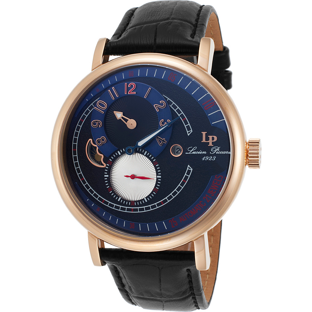 Lucien Piccard Watches Supernova Regulator Automatic Leather Band Watch Black Blue Rose Gold Lucien Piccard Watches Watches