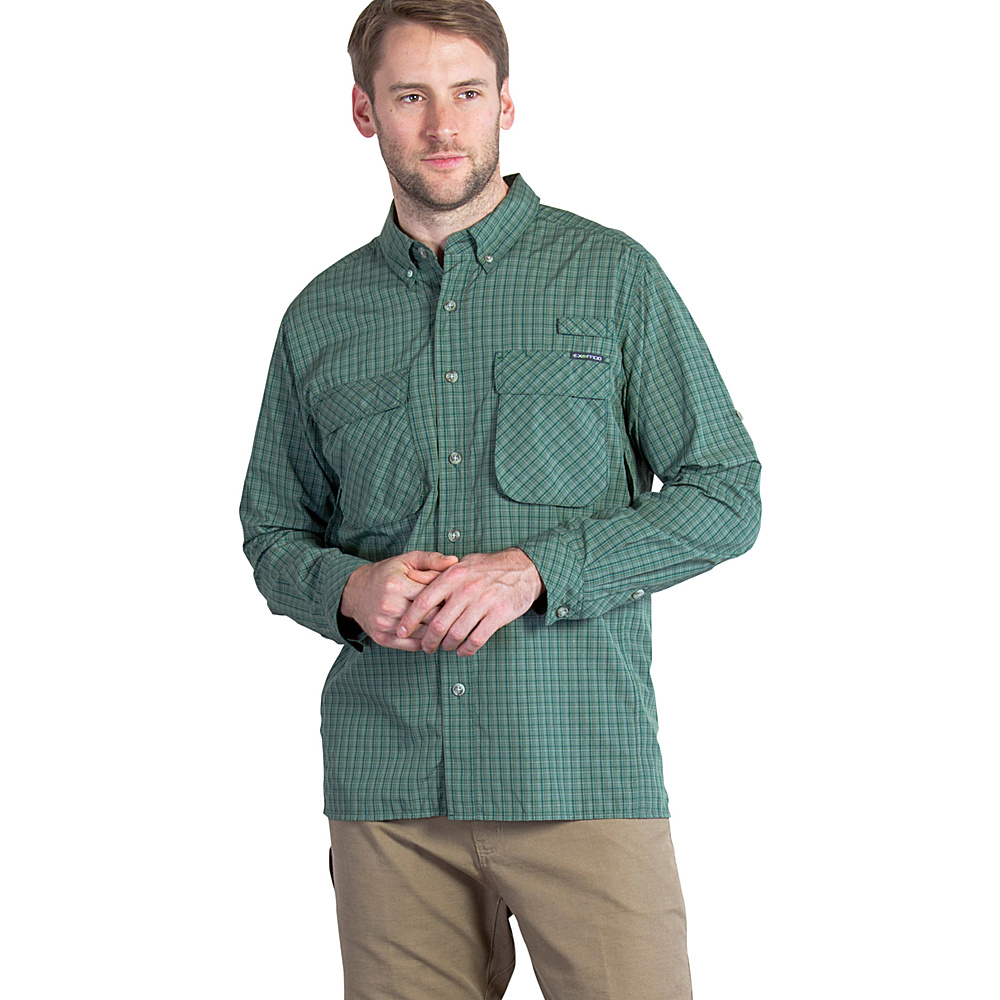 ExOfficio Mens Air Strip Micro Plaid Long Sleeve Shirt S Hemlock ExOfficio Men s Apparel