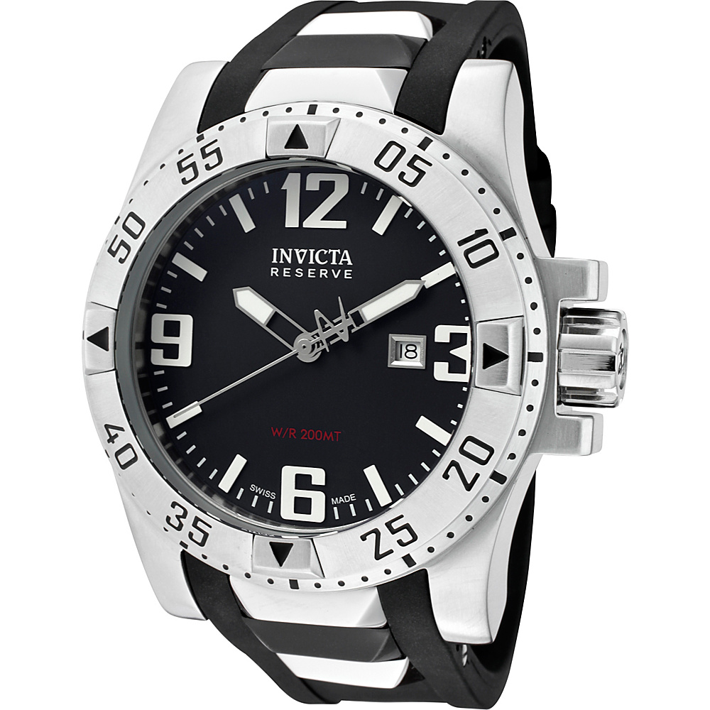 Invicta Watches Mens Reserve Polyurethane Band Watch Black Silver Invicta Watches Watches
