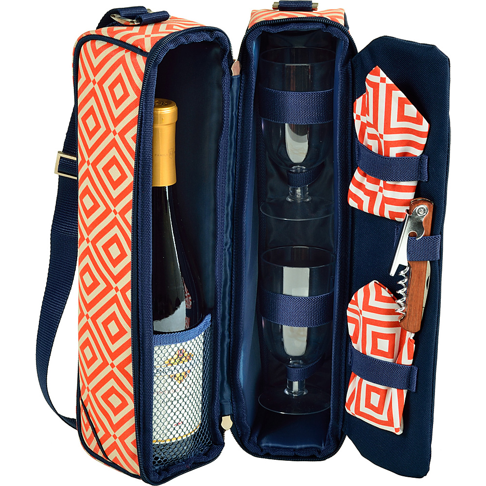 Picnic at Ascot Deluxe Insulated Wine Tote with 2 Wine Glasses Napkins and Corkscrew Orange Navy Picnic at Ascot Outdoor Accessories