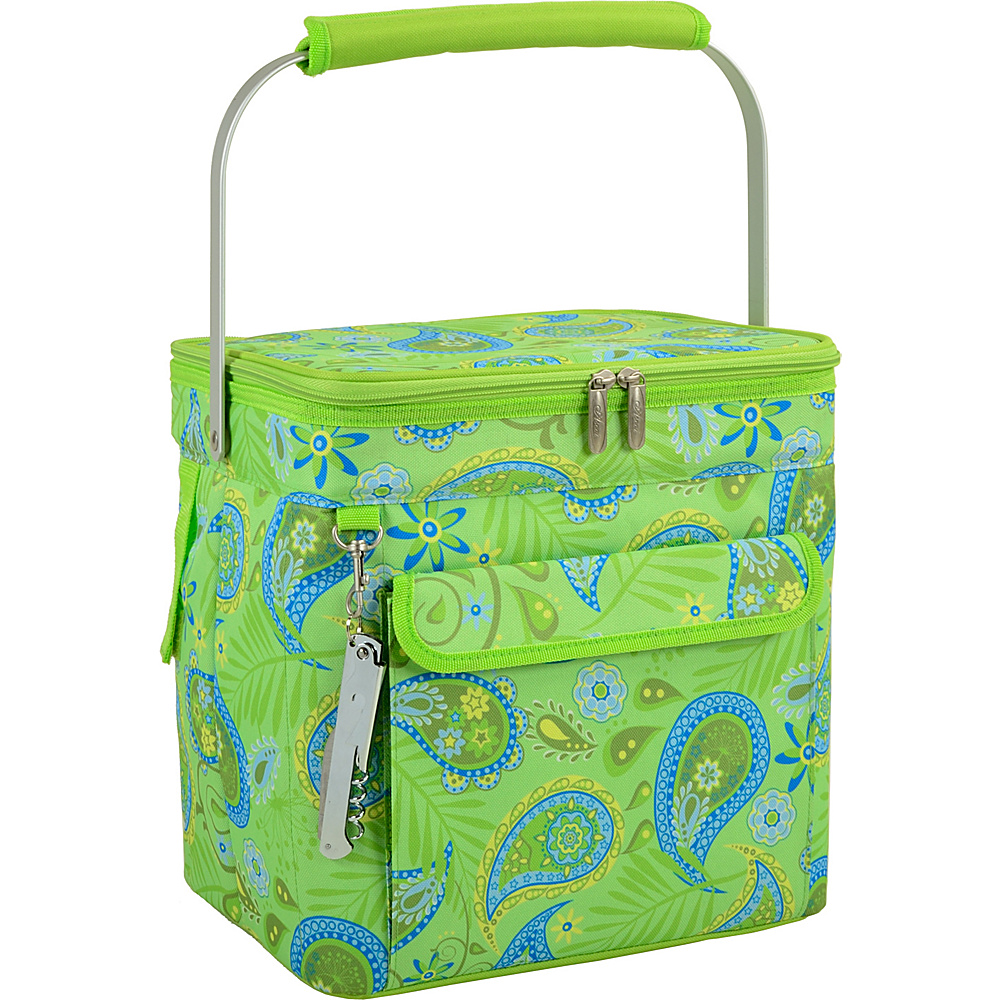 Picnic at Ascot 6 Bottle Insulated Wine Tote Collapsible Multi Purpose Cooler Paisley Green Picnic at Ascot Outdoor Coolers