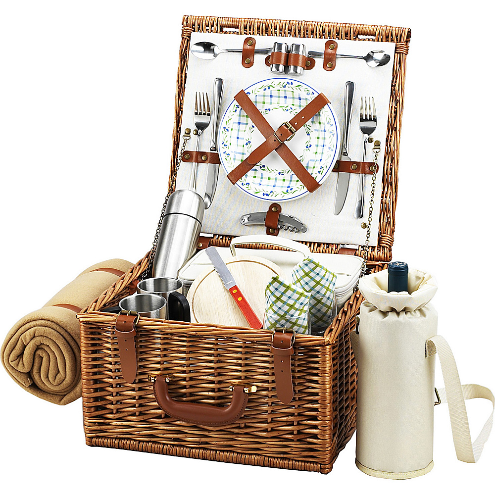 Picnic at Ascot Cheshire English Style Willow Picnic Basket with Service for 2 Coffee Set and Blanket Wicker w Gazebo Picnic at Ascot Outdoor Accessories