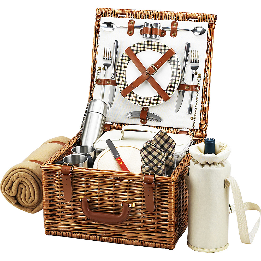 Picnic at Ascot Cheshire English Style Willow Picnic Basket with Service for 2 Coffee Set and Blanket Wicker w London Picnic at Ascot Outdoor Accessories