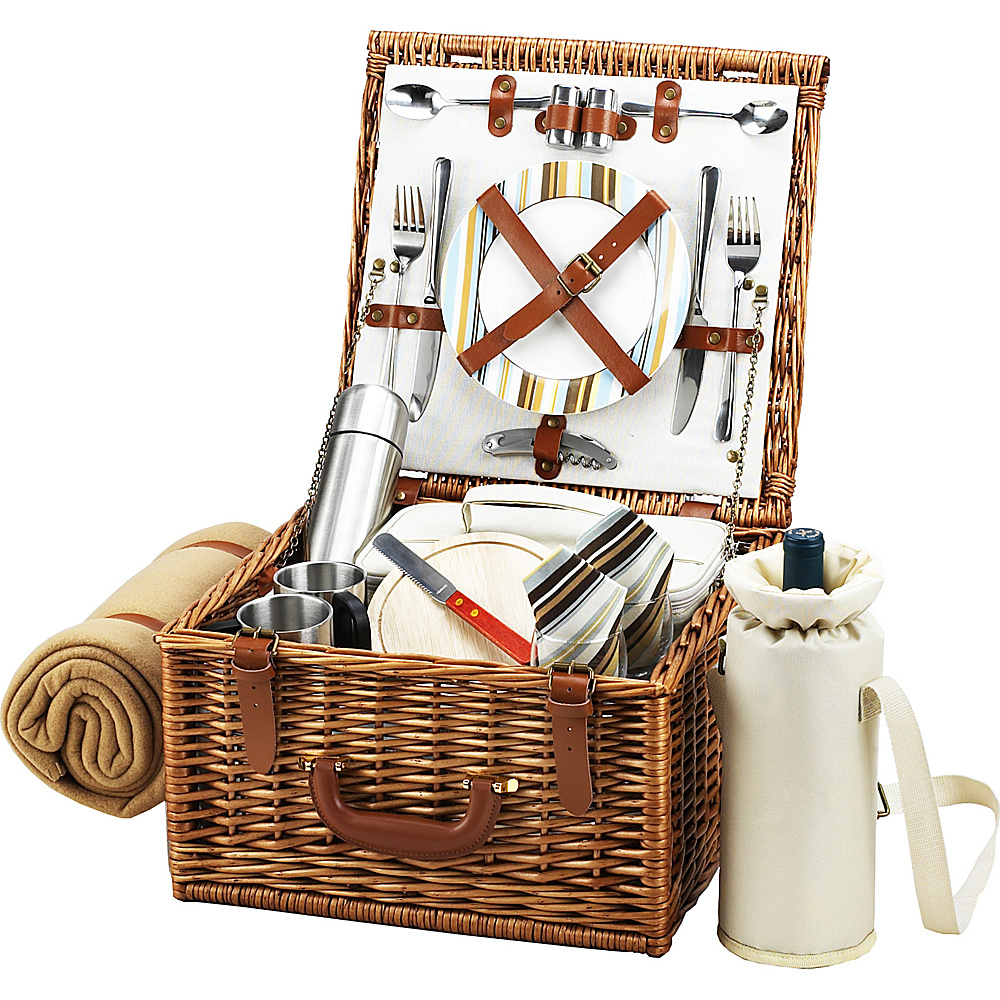 Picnic at Ascot Cheshire English Style Willow Picnic Basket with Service for 2 Coffee Set and Blanket Wicker w Santa Cruz Picnic at Ascot Outdoor Accessories