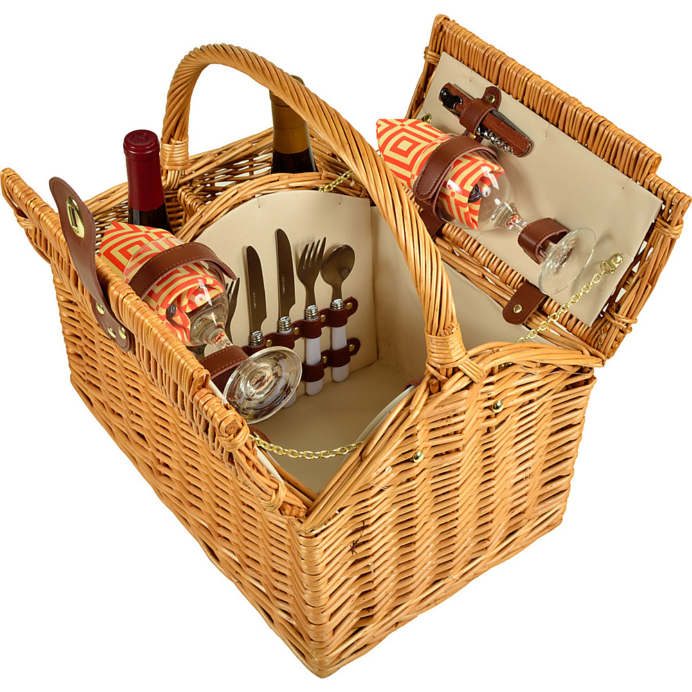 Picnic at Ascot Vineyard Willow Picnic Basket with service for 2 Natural Diamond Orange Picnic at Ascot Outdoor Accessories