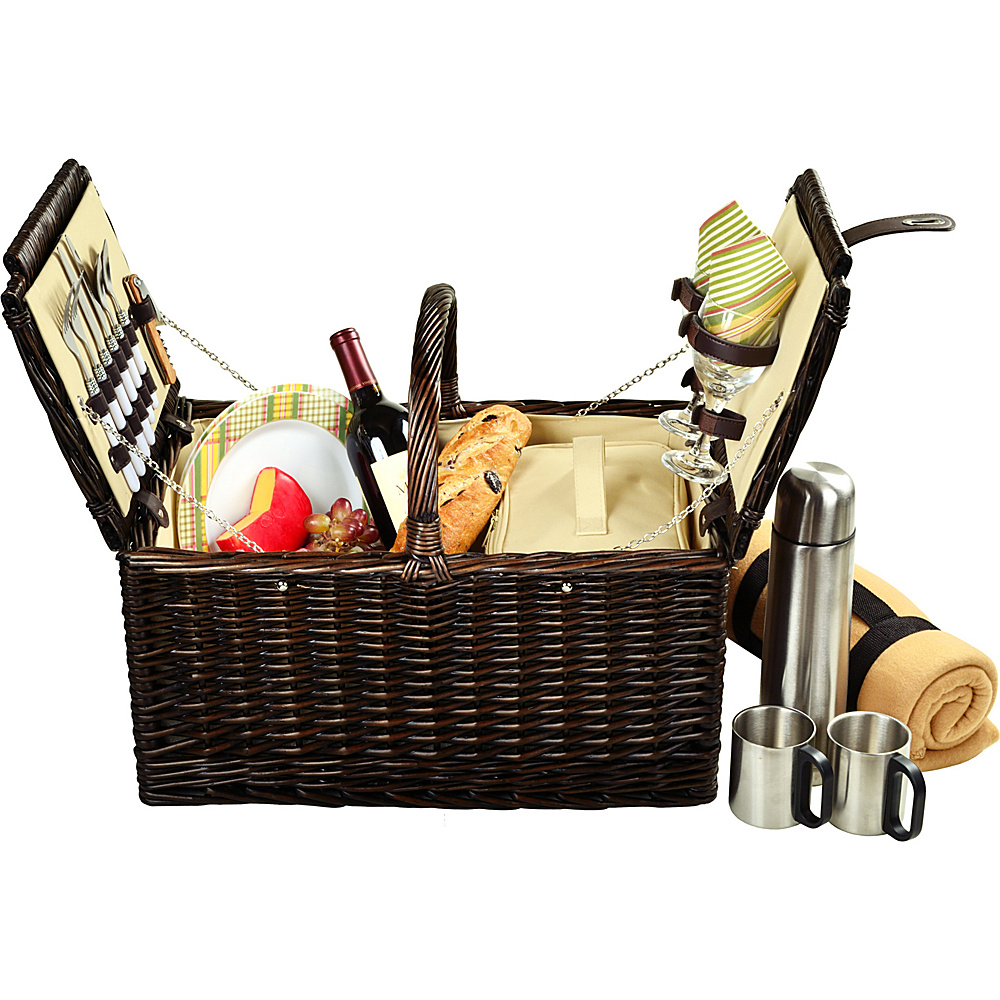 Picnic at Ascot Surrey Willow Picnic Basket with Service for 2 with Blanket and Coffee Set Brown Wicker Hamptons Picnic at Ascot Outdoor Accessories