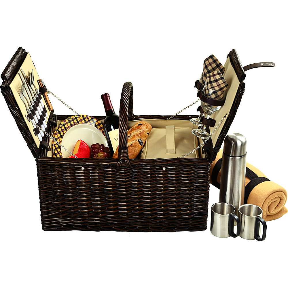 Picnic at Ascot Surrey Willow Picnic Basket with Service for 2 with Blanket and Coffee Set Brown Wicker London Plaid Picnic at Ascot Outdoor Accessories