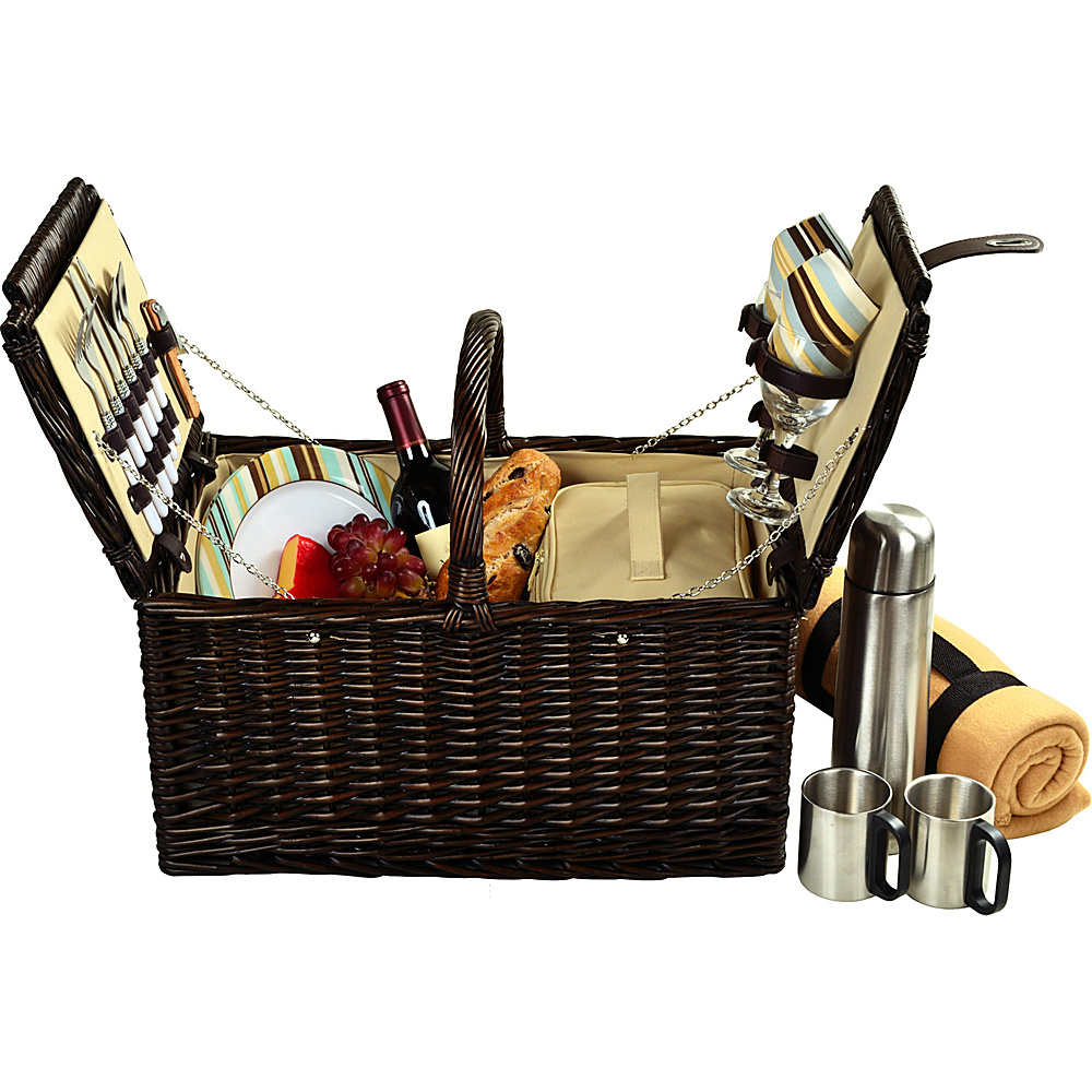 Picnic at Ascot Surrey Willow Picnic Basket with Service for 2 with Blanket and Coffee Set Brown Wicker Santa Cruz Picnic at Ascot Outdoor Accessories